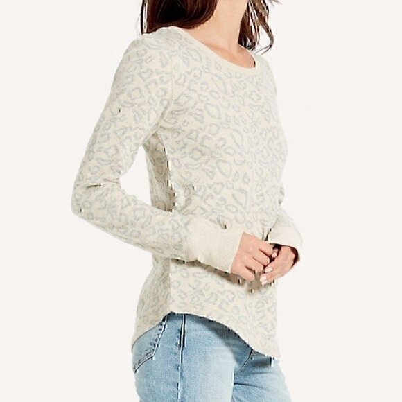 LUCKY BRAND Cheetah Print Pullover Tan Brown Gray Leopard Animal Long Sleeve XS - Picture 4 of 11